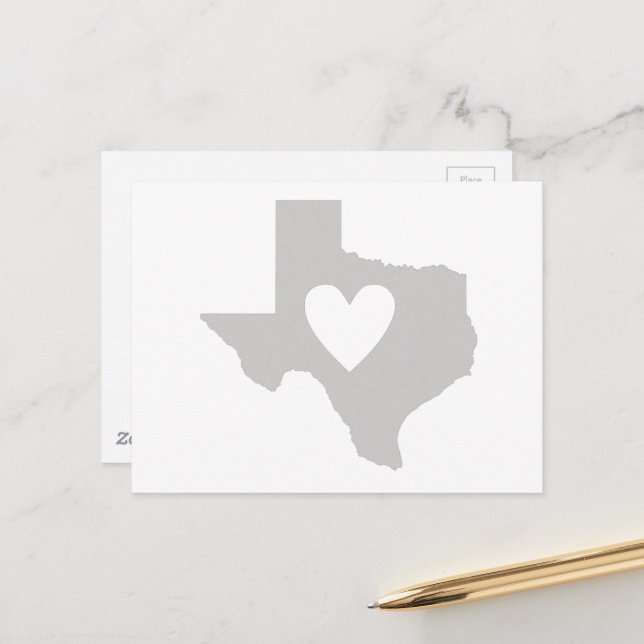 Texas Heart Grey Lone Star State Texan Love Grey Postcard (Front/Back In Situ)