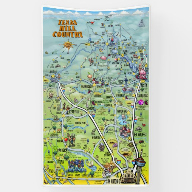 Texas Hill Country Cartoon Map Banner (Vertical)