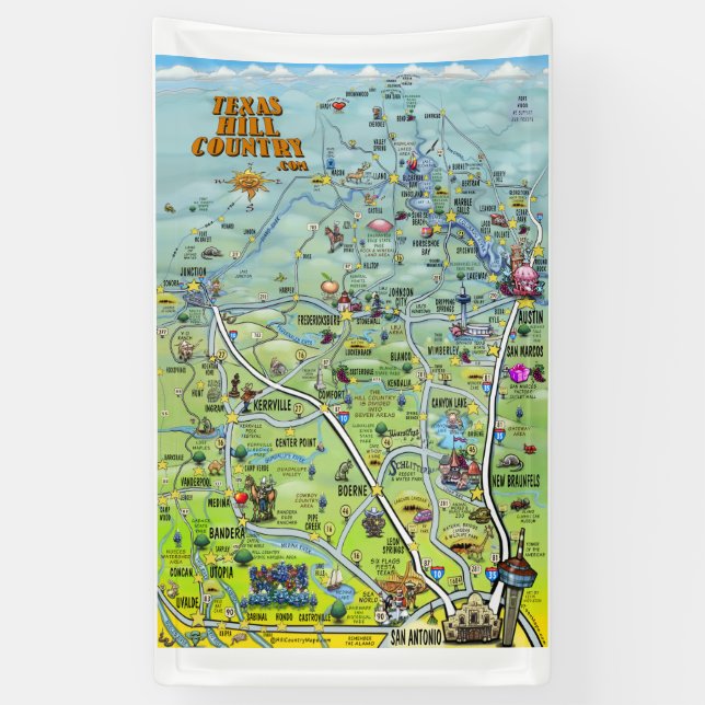 Texas Hill Country Cartoon Map Banner (Vertical)