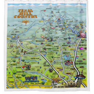 Texas Hill Country Cartoon Map Shower Curtain