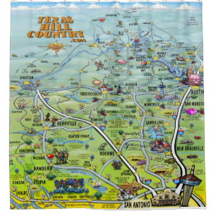 Texas Hill Country Cartoon Map Shower Curtain