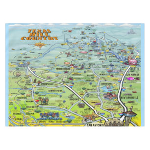Texas Hill Country Cartoon Map Tablecloth