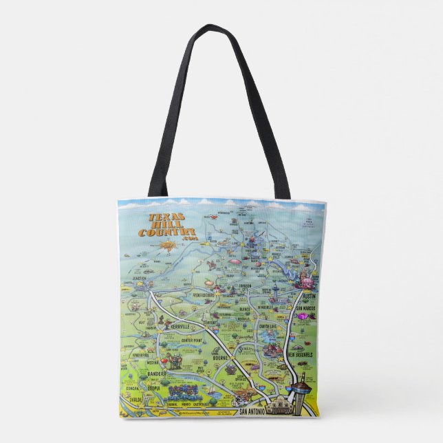 Texas Hill Country Cartoon Map Tote Bag (Back)