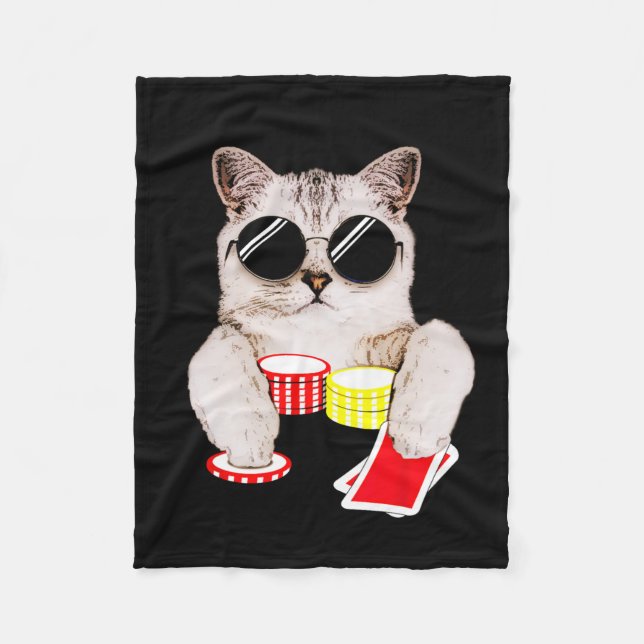 Texas Holdem Poker Cat  Fleece Blanket (Front)