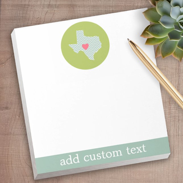 Texas Home State Love with Optional Custom Heart Notepad (Personalized Notepad - a fun gift or useful promotional product)