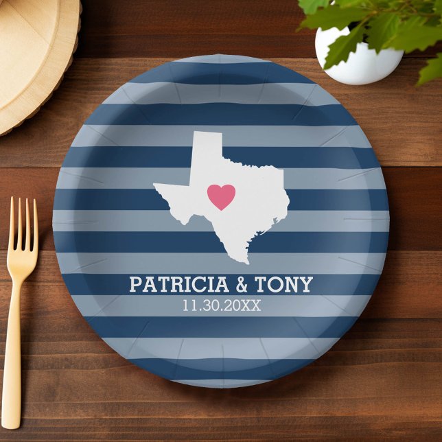 Texas Home State Love with Optional Custom Heart Paper Plate (Custom Paper Plate)