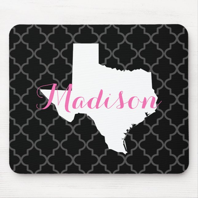 Texas Home State Quatrefoil Custom Monogram Mouse Mat (Front)