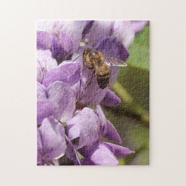 Texas Honey Bee | Purple Mountain Laurel Flower Jigsaw Puzzle (Vertical)