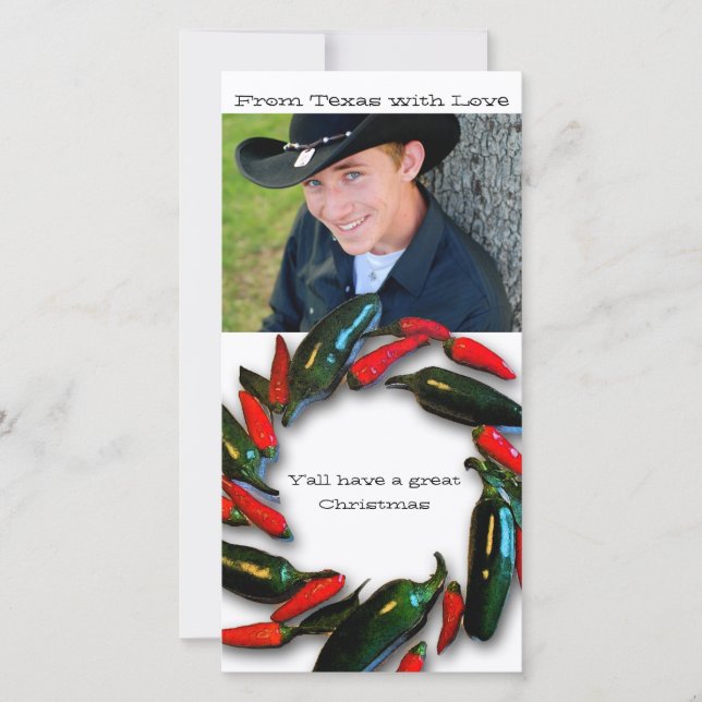 Texas Hot Pepper Wreath Photo Christmas Card (Front)