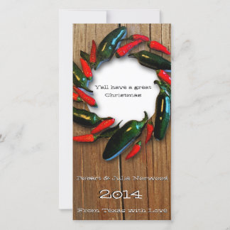 Texas Hot Pepper Wreath Wood Christmas Card