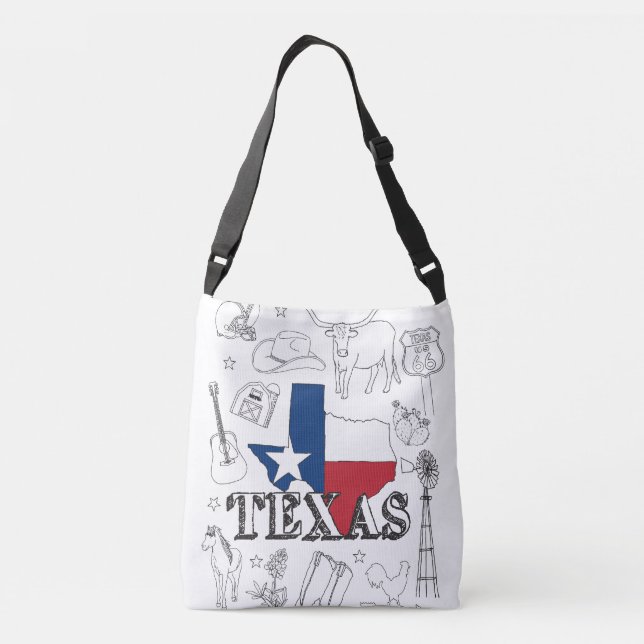 Texas Illustration Doodles of Texas Texas Pattern Crossbody Bag (Back)