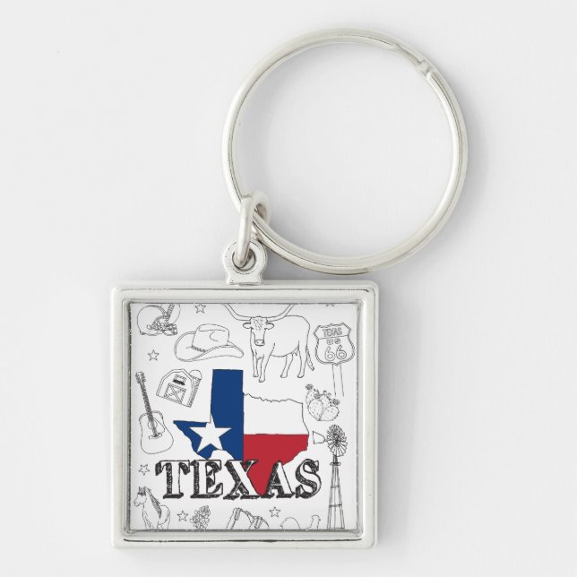 Texas Illustration Doodles of Texas Texas Pattern Key Ring (Front)