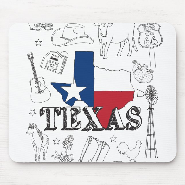 Texas Illustration Doodles of Texas Texas Pattern Mouse Mat (Front)