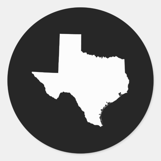 Texas in White and Black Classic Round Sticker (Front)