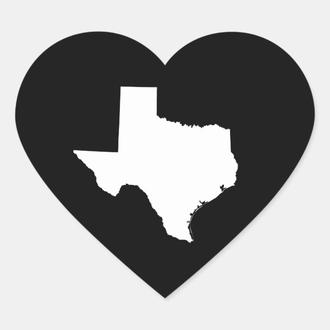 Texas in White and Black Heart Sticker (Front)