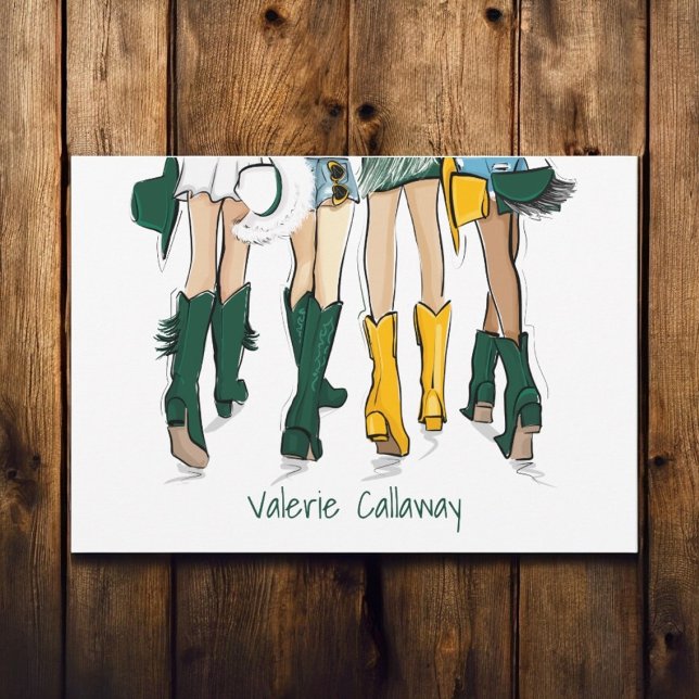 Texas Ladies Cowboy Boots Green Gold Fashion Name Thank You Card (Creator Uploaded)