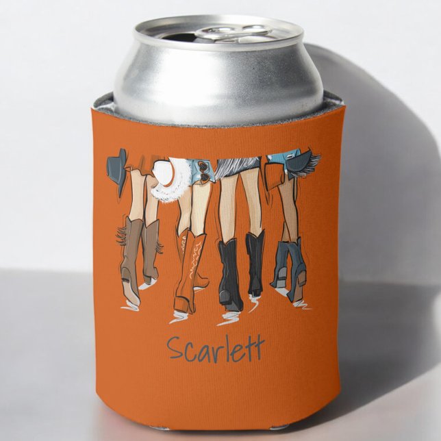 Texas Ladies Fashion Cowboy Boots Orange Custom Can Cooler (Creator Uploaded)