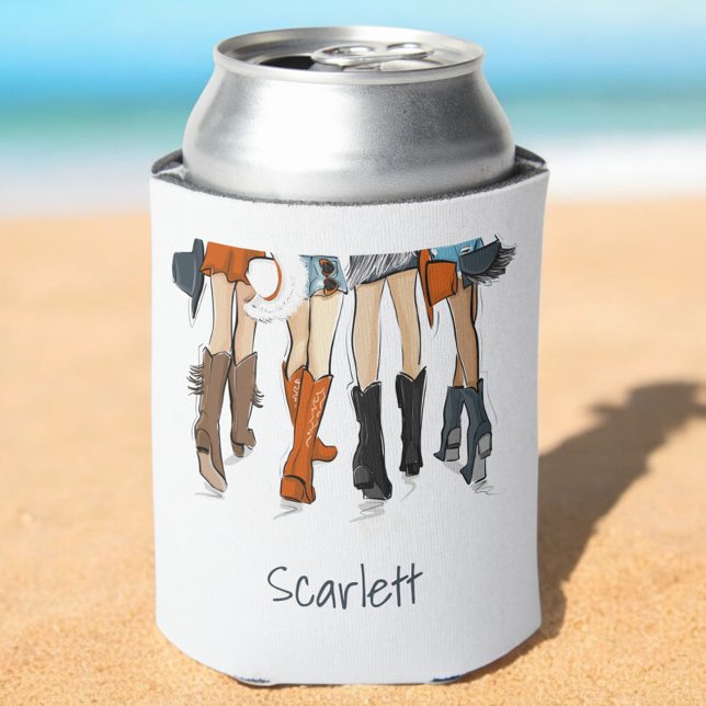 Texas Ladies Fashion Cowboy Boots White Custom Can Cooler (Creator Uploaded)