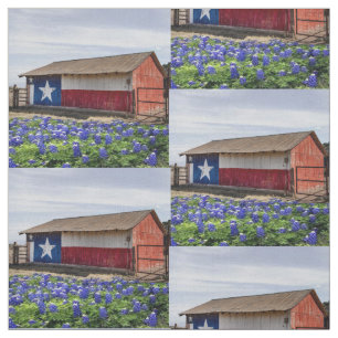 Texas Landscape Barn With Bluebonnets 4.5" Block Fabric