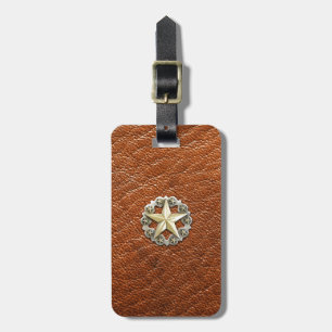 Texas Lone Star Concho on Brown Leather look Luggage Tag