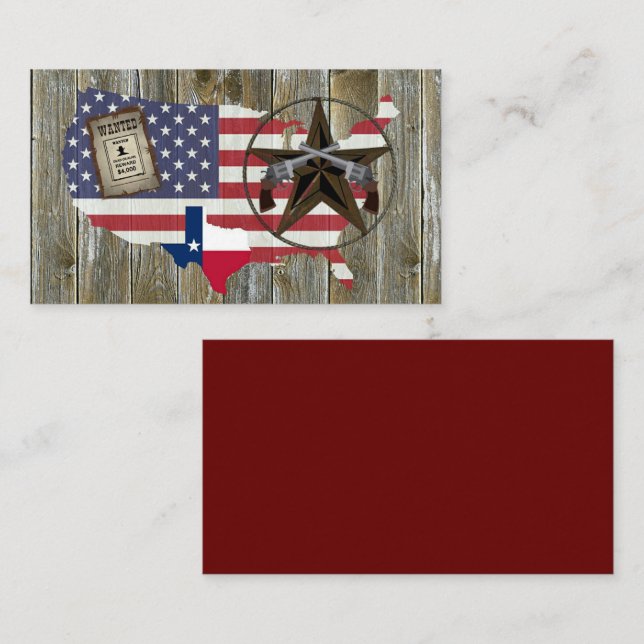 Texas Lone Star Duelling Pistols Most Wanted Sign Business Card (Front/Back)