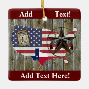 Texas Lone Star Duelling Pistols Most Wanted Sign Ceramic Ornament