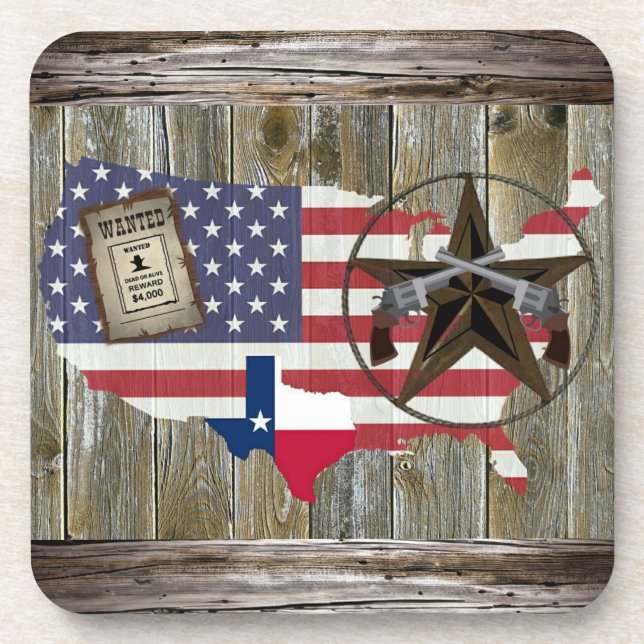 Texas Lone Star Duelling Pistols Most Wanted Sign  Coaster (Front)