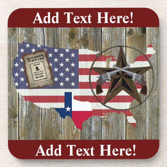 Texas Lone Star Duelling Pistols Most Wanted Sign  Coaster (Front)