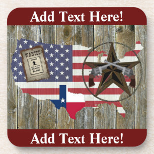 Texas Lone Star Duelling Pistols Most Wanted Sign Coaster
