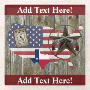 Texas Lone Star Duelling Pistols Most Wanted Sign  Glass Coaster