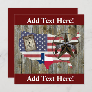 Texas Lone Star Duelling Pistols Most Wanted Sign  Invitation