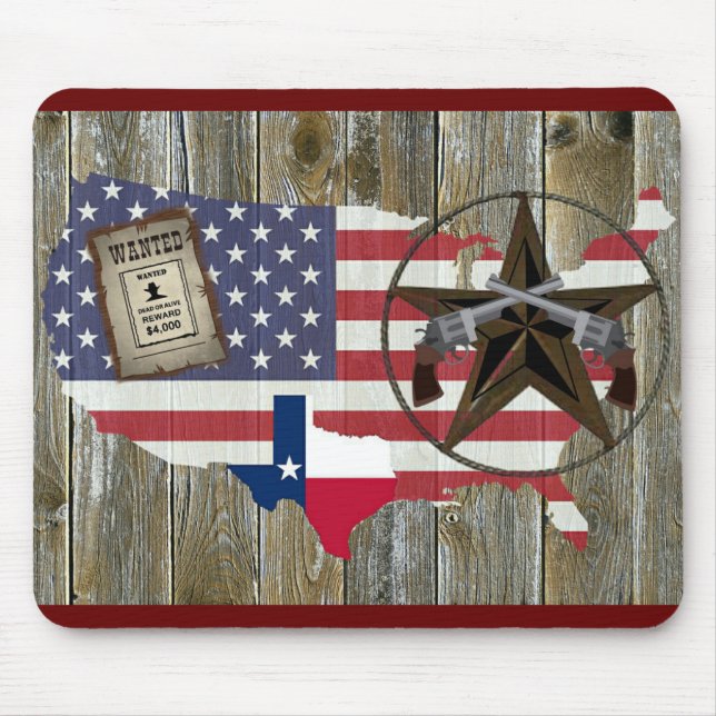 Texas Lone Star Duelling Pistols Most Wanted Sign Mouse Mat (Front)