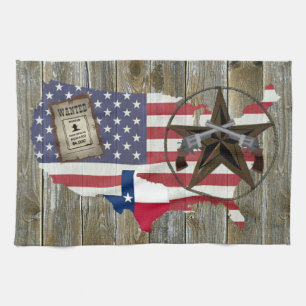 Texas Lone Star Duelling Pistols Most Wanted Sign Tea Towel