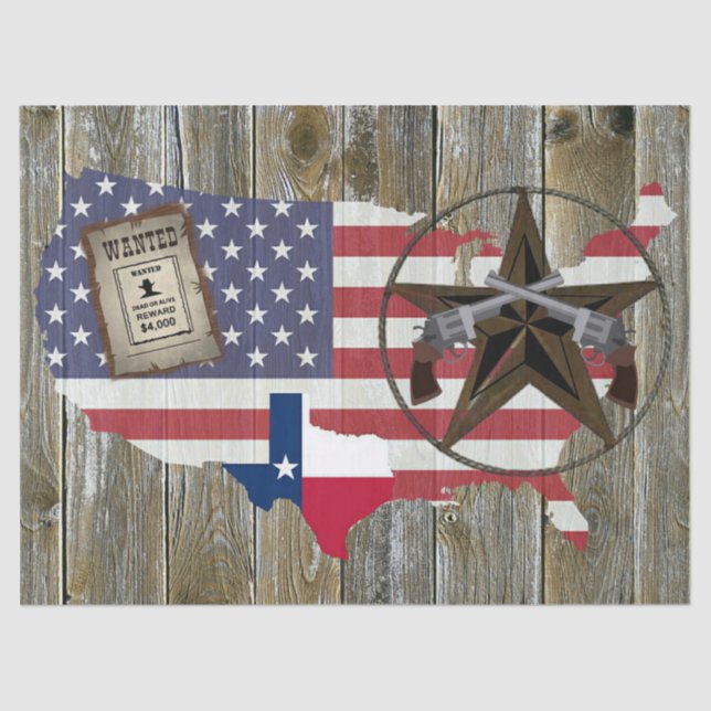 Texas Lone Star Duelling Pistols Most Wanted Sign Tissue Paper (Front)