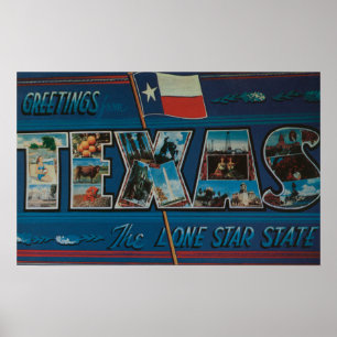 Texas (Lone-Star Flag)Large Letter Scenes Poster