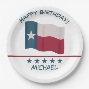 Texas Lone Star Flag Name Personalise Birthday Paper Plate