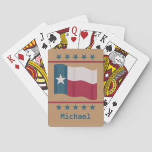 Texas Lone Star Flag Stars Tan Name Personalised Playing Cards