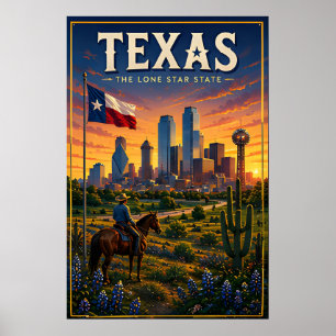 Texas Lone Star Skyline Desert Sunset Adventure Poster