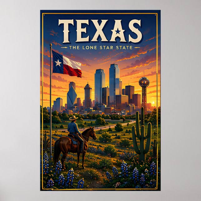 Texas Lone Star Skyline Desert Sunset Adventure Poster (Front)