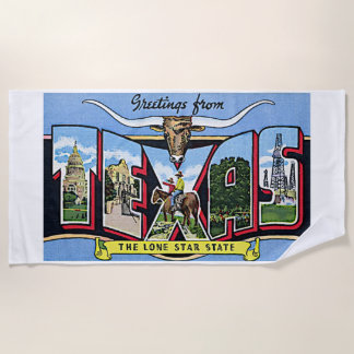 Texas Lone Star State Colorful Retro Beach Towel