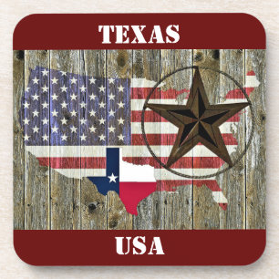 Texas Lone Star State Flag Map Coaster