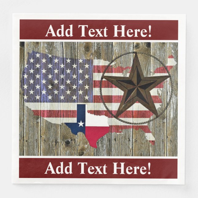 Texas Lone Star State Flag Map Napkin (Front)