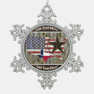 Texas Lone Star State Flag Map Snowflake Pewter Ch Christmas Ornament