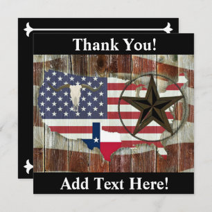 Texas Lone Star Texas Longhorn Texas State Map Thank You Card