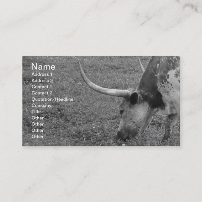 Texas Longhorn black and white business card (Front)
