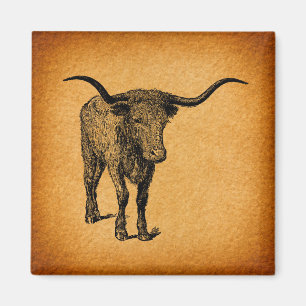 Texas Longhorn Bull Rustic Vintage Western Art Magnet