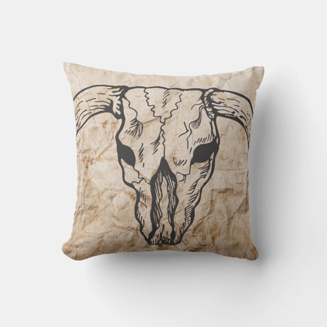 Texas Longhorn Bull Skull Cushion (Front)
