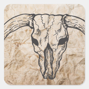 Texas Longhorn Bull Skull Square Sticker