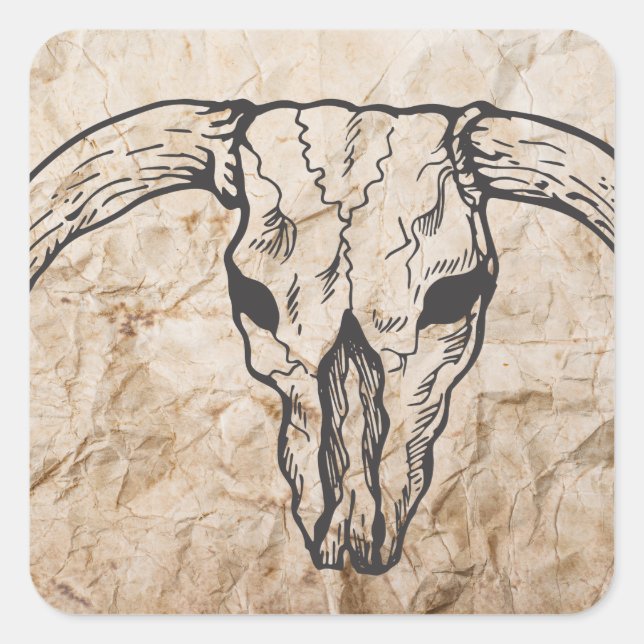 Texas Longhorn Bull Skull Square Sticker (Front)