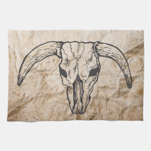 Texas Longhorn Bull Skull Tea Towel